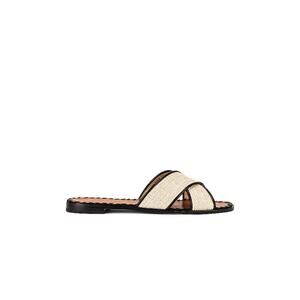Schutz 'Alita' Tan Raffia Leather Sole Open Toe Square Flat Size 6.5